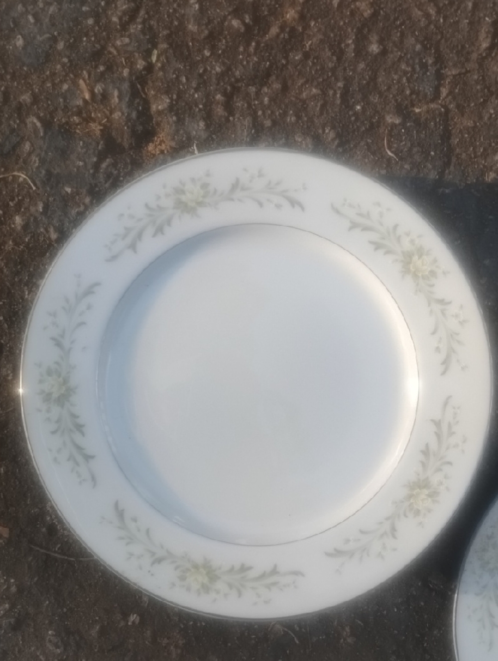 Elegant White Porcelain Dinner Plate with Subtle Green Floral Border